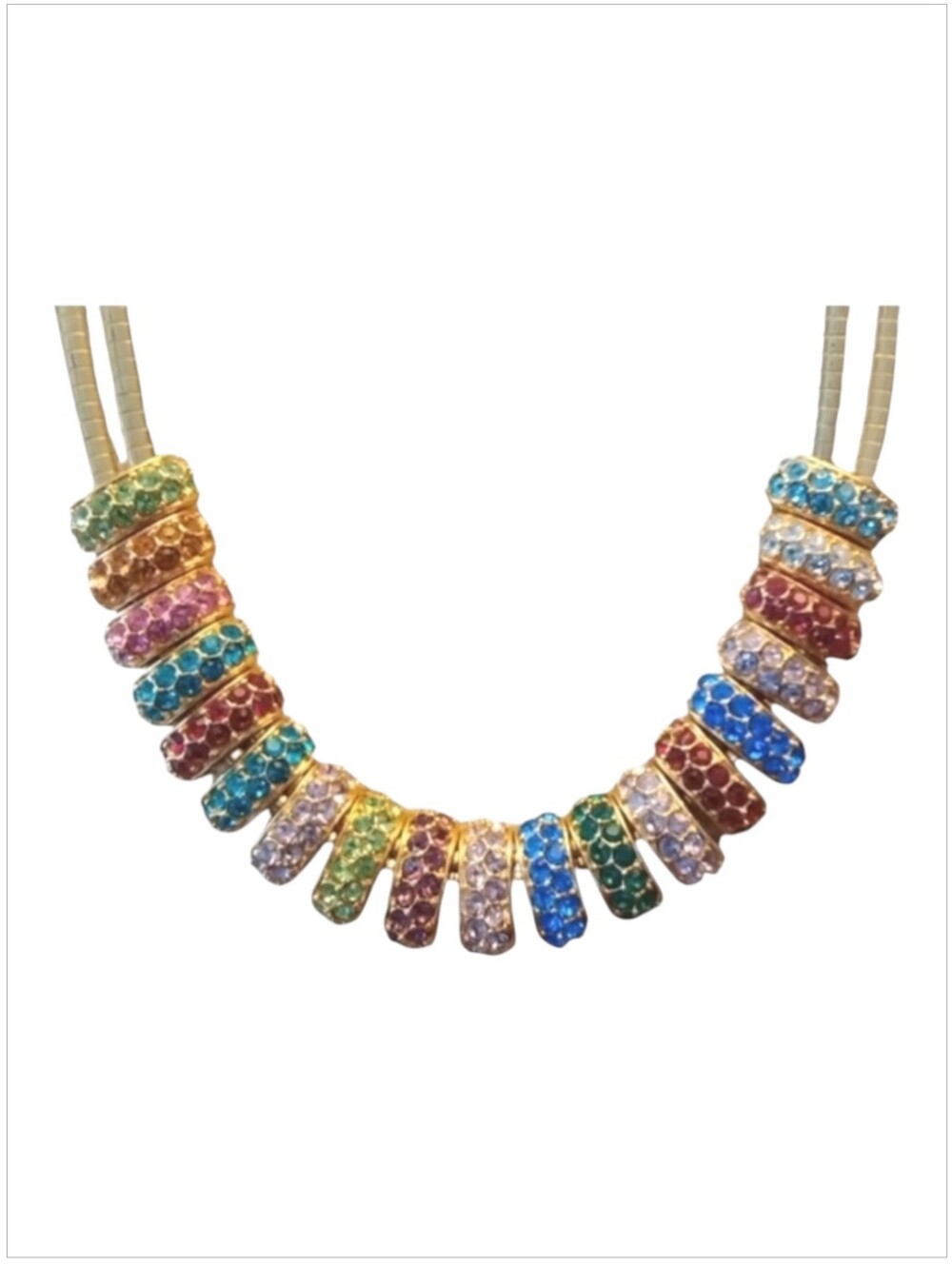 Statement Necklace 18" Multicolor Gold Toned Charm Spacer